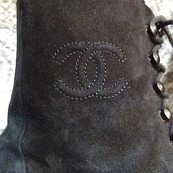 (SOLD)Chanel Classic Moto Combat Black Suede Boots - Picture 2 of 11